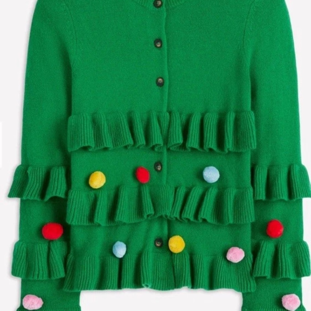 Boden Christmas Tree Cardigan Green Poms Sapling medium NWT - Picture 5 of 5